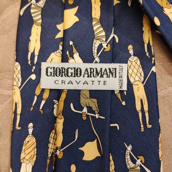 Giorgio Armani Cravatte 100% Silk Blue and Yellow Golf Themed Tie, EUC! - Picture 3 of 6
